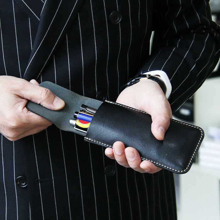 ガンゾ GANZO クロコ ストラップ付き ペンケース ペンホルダー 未使用 THIN BRIDLE(シンブライドル) ファスナー付き4本入りペンケース